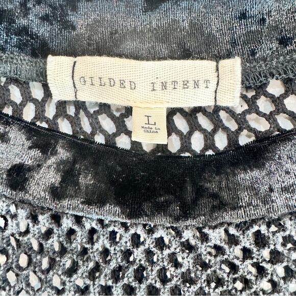 Gilded Intent Gothic Grunge Large Black Crushed Velvet fishnet Holy top - Picture 5 of 13